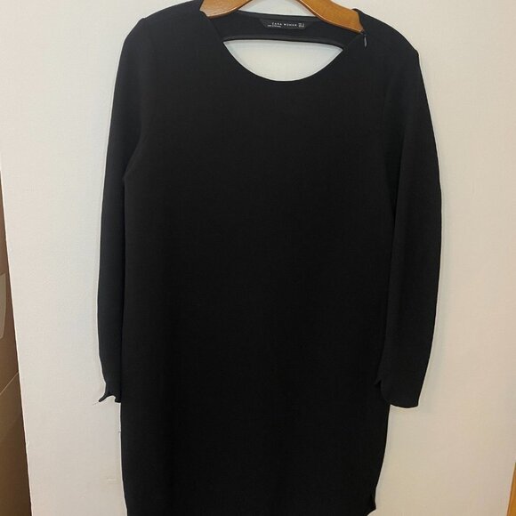 Zara Black Open Back Long Sleeve Shift Dress - Picture 4 of 9